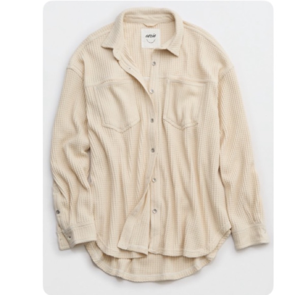 aerie Cream Waffle-Knit Button-Down Shirt